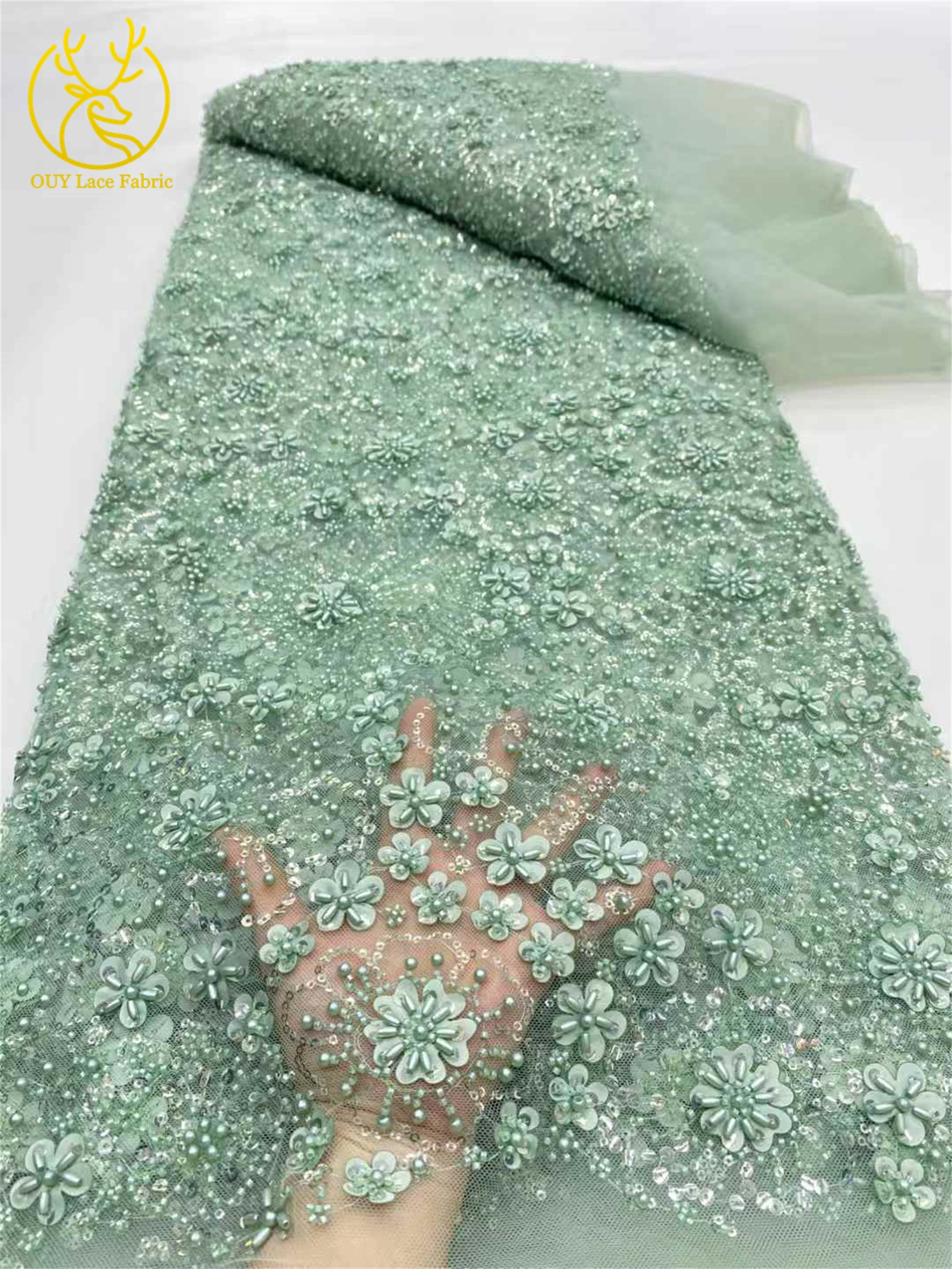 السماء الزرقاء أحدث النيجيري أقمشة الدانتيل النساء الأفريقي تول أقمشة الدانتيل الفاخرة اليدوية مطرز الترتر النسيج حفل زفاف 5 ياردة