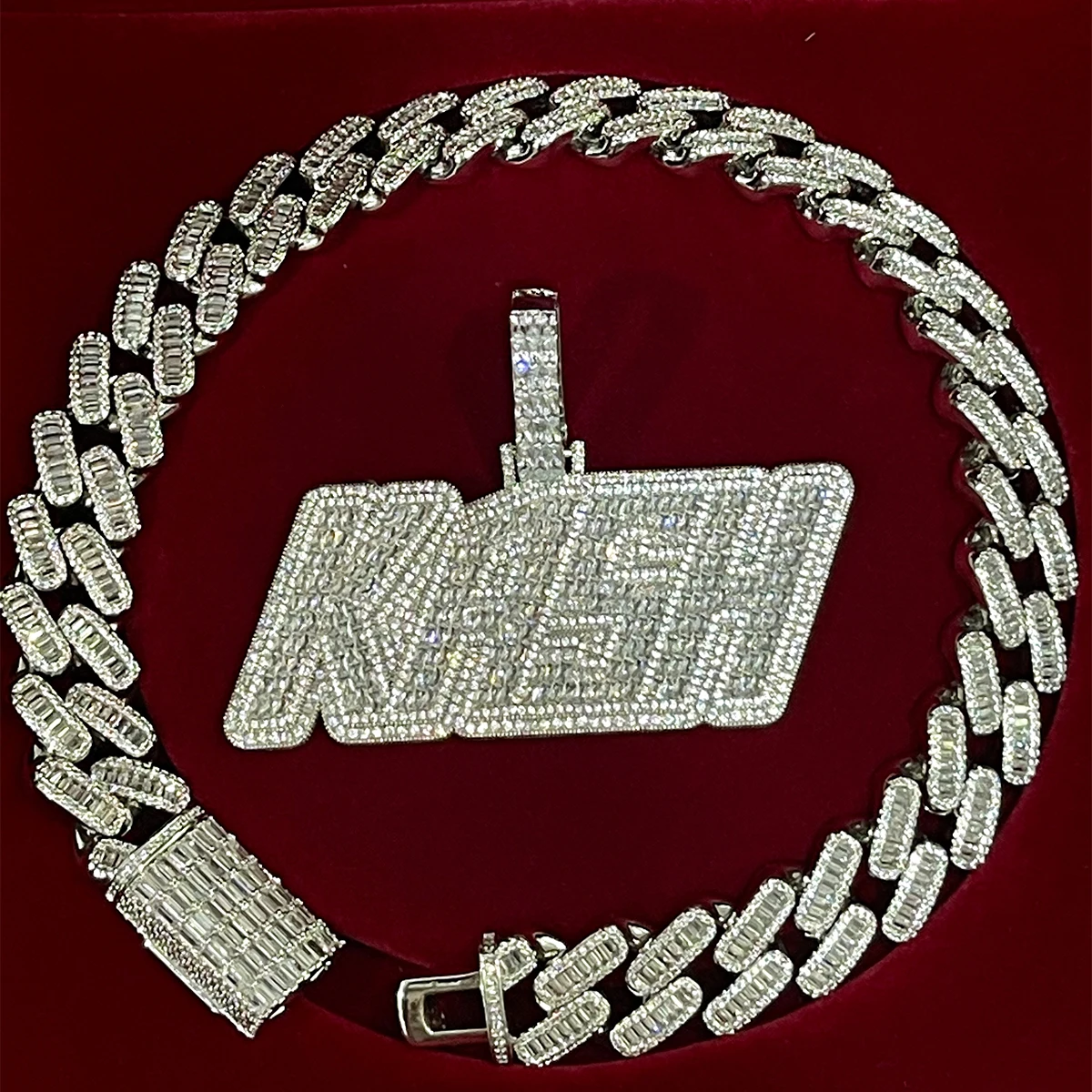 Custom Italic Baguette Letters Name Pendant For Men Make Number Necklace Chain Ice Zircon Hip Hop Rapper Rock Jewelry