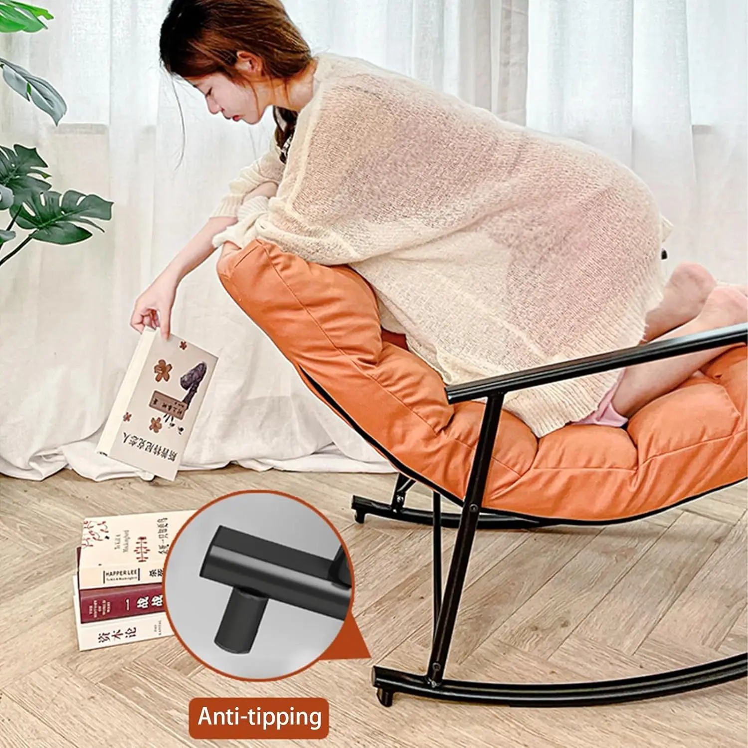 Rocking Chair Lazy Sofa Chairs Technology Cloth Lounge Chairs Adjustable Backrest Washable Relaxation and Comfort Recliner Chair