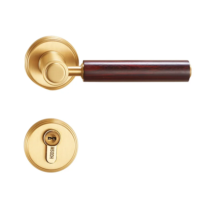 

Modern simple brass door lock indoor room wooden door mahogany handle brass new Chinese style