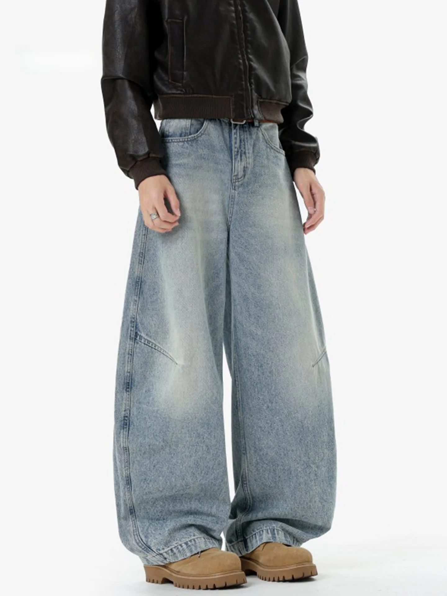 

Cleanfit American Sle Men's Jeans Knife Folded Waed out Straight Leg Wide Leg Pants Autumn Wear Resistant Casual Jeans