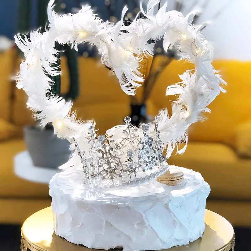 Feder Kuchen Topper Herz Form Engel Feder Kuchen Dekoration Werkzeuge Für Hochzeit Geburtstag Party Decor Dessert Backen Zubehör