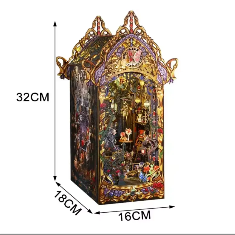 ชุดประกอบบ้านไม้ 3 มิติ สไตล์โกธิค OUZEY Midnight Order Book Nook DIY สถาปัตยกรรมลึกลับสำหรับวัยรุ่น