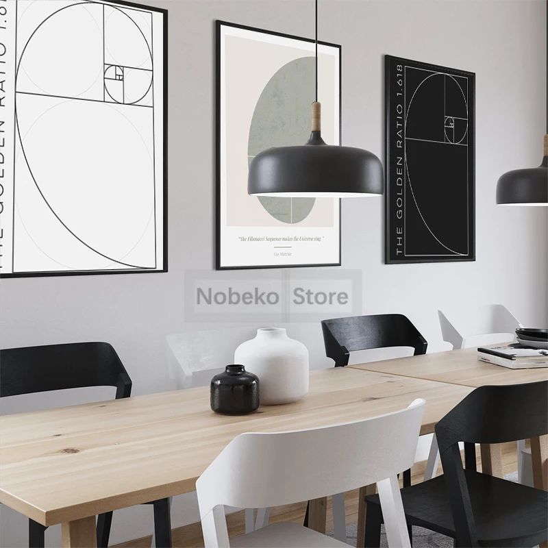 Fibonacci Spiral Poster Golden Ratio Fibonacci Sequence Abstract Prints Canvas Painting Boho Wall Art Pictures Home Room Decor