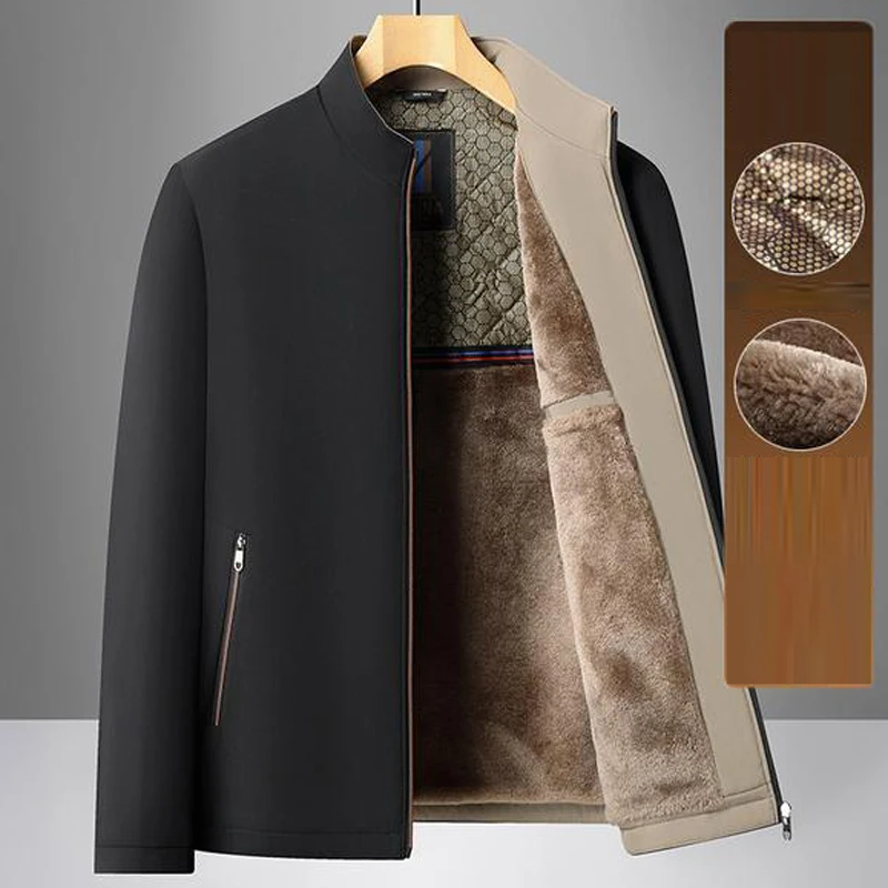 Luxuriöse Winterjacke für Herren 2026 Herbst Einfarbige Dick Gefütterte Mäntel für Männer Stehkragen Warme Arbeitsjacke Herrenbekleidung mit Fleece-Futter – Detail 5