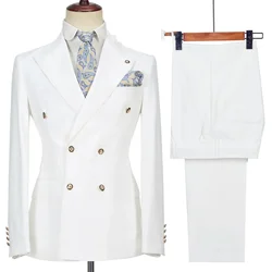 2024 Costume Homme bianco doppio petto abiti da lavoro per uomo smoking da sposo matrimonio Terno Masculino Slim Fit 2 pezzi (Blazer + pantalone)