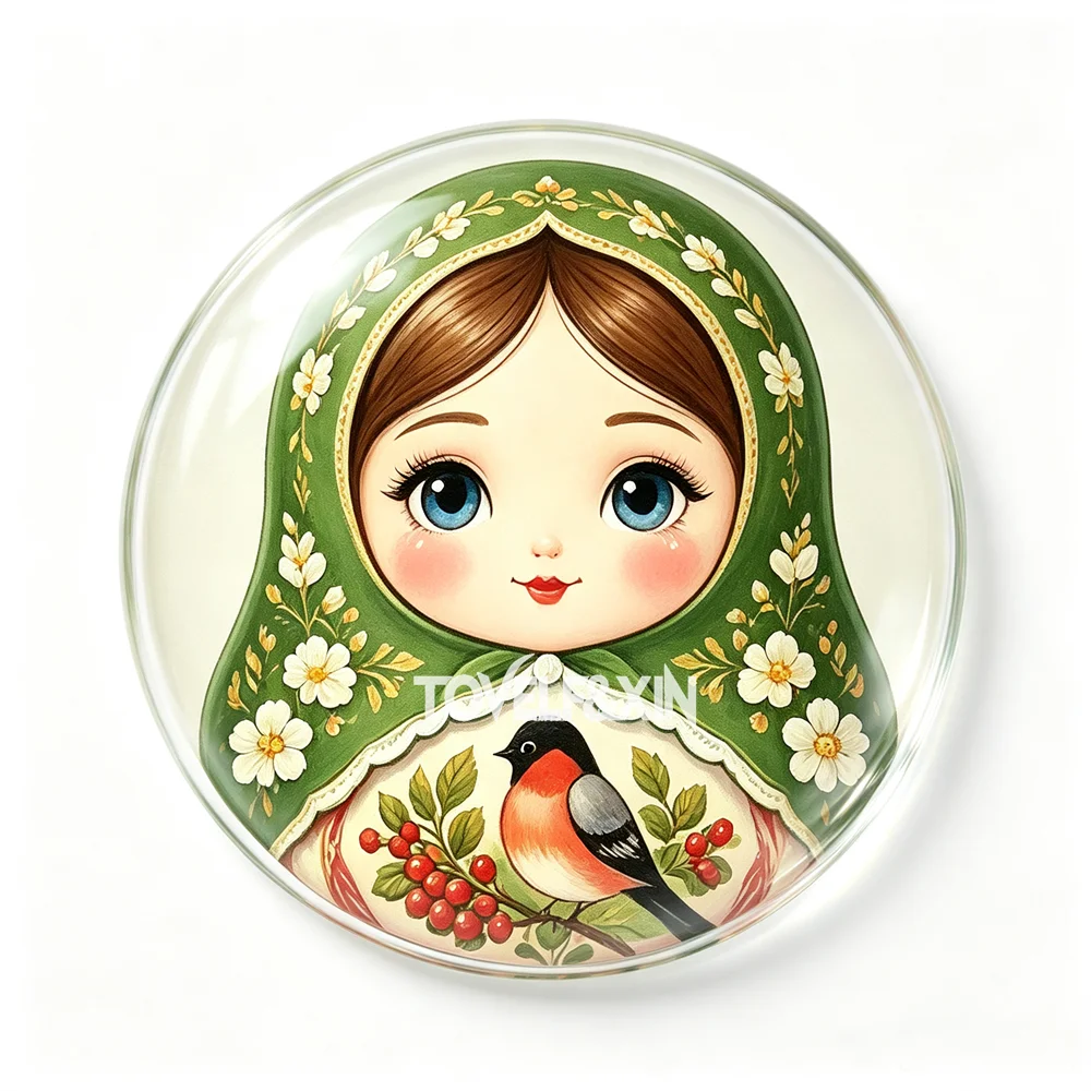 10Pcs Matryoshka Russian Doll Round Glass Cabochons Flatback Dome Photo Cameo Charms DIY Keychain Magnet Jewelry Making Supplies