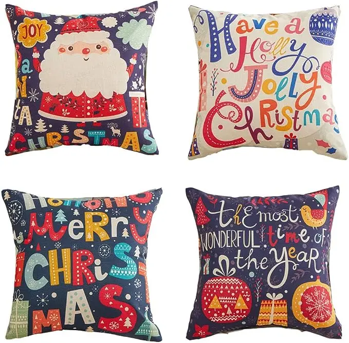 Purple Christmas Pillow Cover Christmas Ornament Home Sweet Linen Cushion Cover Home Decoration Gift Sofa Bed