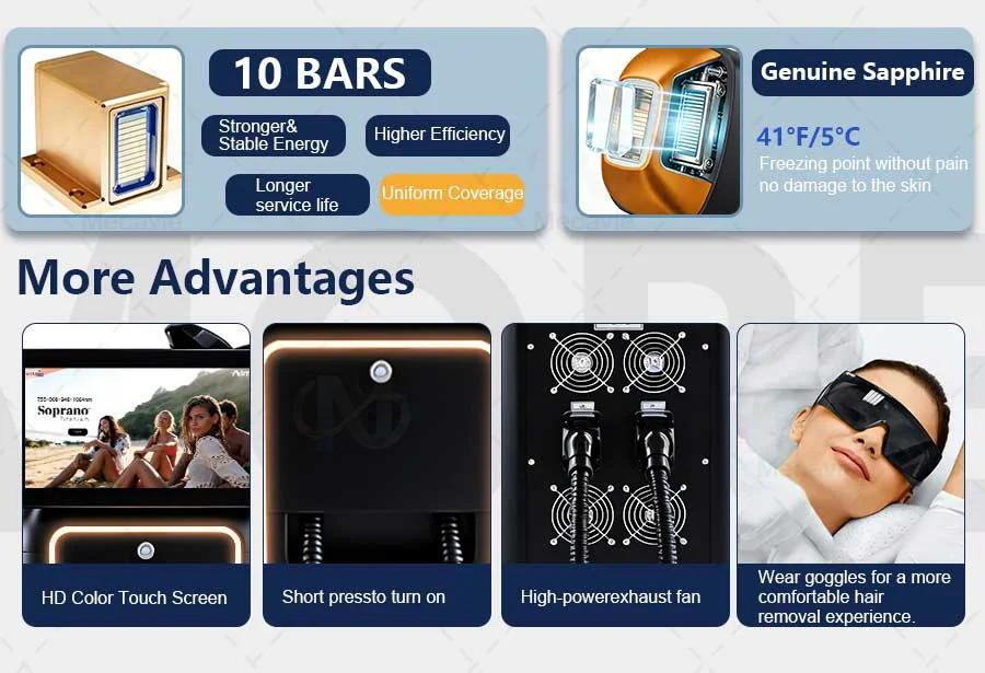 4 In 1 Soprano Titanium Ice Laser Hair Removal Device Alexandrite 808nm Diode Laser System Painless Permanent Body Hair Removal