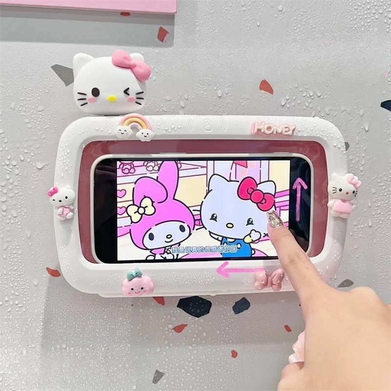 Водонепроницаемый настенный держатель для телефона Sanrio с сенсорным экраном, DIY-подставка для телефонов Hello Kitty Kuromi, Popsocket