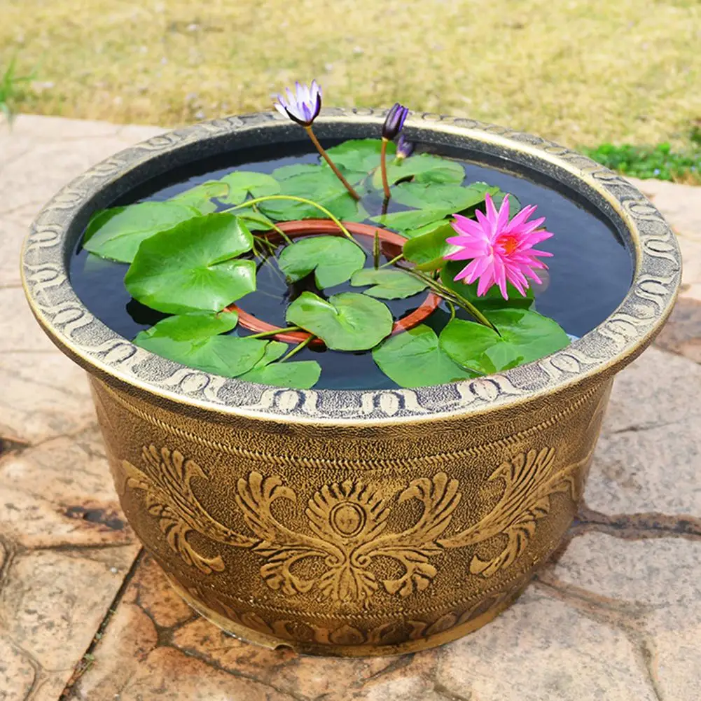 4.5/7.5/12L Large Flower Pot Thickened Plant Pot With Drainage Hole Retro Resin Lotus Planter For Outdoor Plants Home Gardening