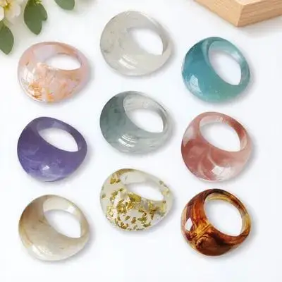 

9 Pcs Multi Color Resin Rings Fashion Acrylic Dome Knuckle Finger Decor Purple Coffee Gold Foil Cream Blue Crystal