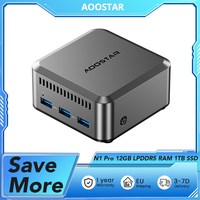 AOOSTAR N1 Pro Mini PC Intel N150 4 Cores Max 3.6GHz 12GB LPDDR5 RAM 1TB SSD HDMI + DP + Type-C Triple 4K Display WiFi 5 BT 4.2