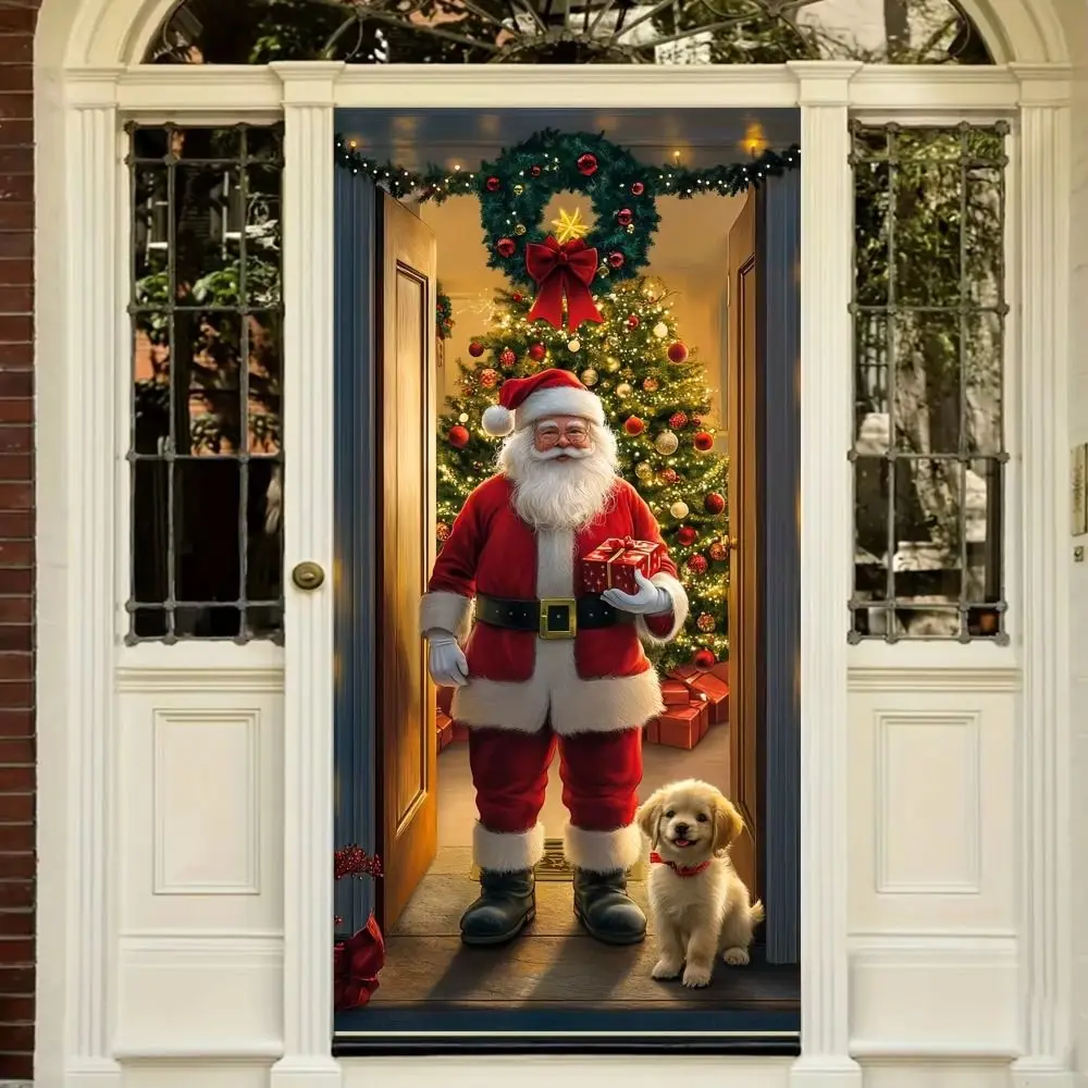 Animals Theme Christmas Door Cover Dog Cat Background Christmas Hanging Cloth 35.4x70.8