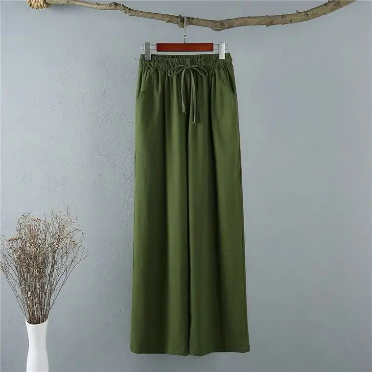 New 2026 Summer Women Comfortable cool thin wide leg pants,Brand plus size cotton linen pants,casual skirt Trousers 6XL 7XL