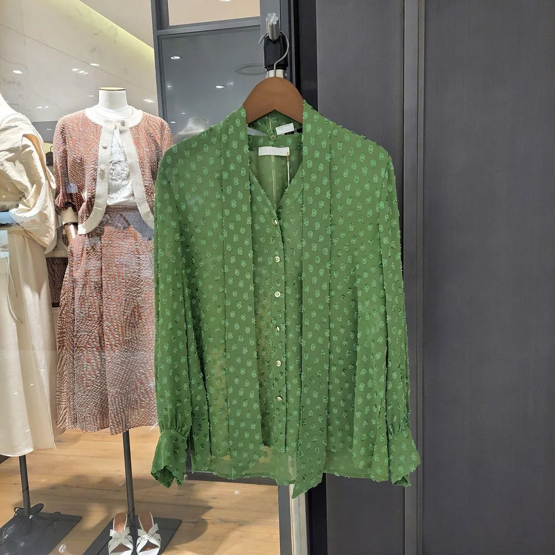 

Романтическая весенняя клетчатая женская бархатная блузка в горошек с v-образным вырезом и галстуком-бабочкой, французская блузка прямого кроя, длинная све, полиэстер