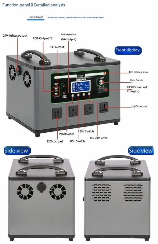 Custom Portable Solar Power Generator 2200W 5000W LiFePO4 Battery Supply Home Backup For Outdoor Camping Car MPPT Jump Starter