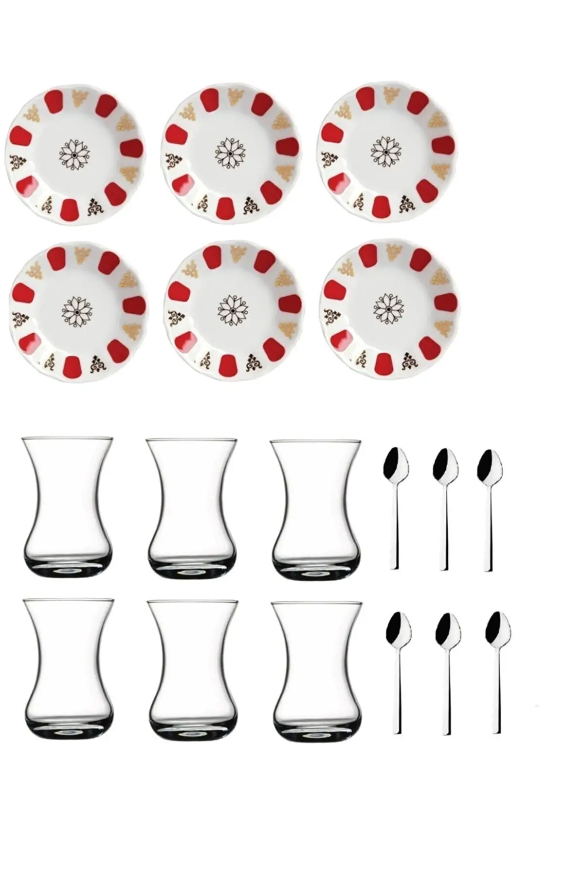 DOLBOVI 18 Piece Authentic Acem Tea Cup Kit Set Turkish Tea Glass Cup