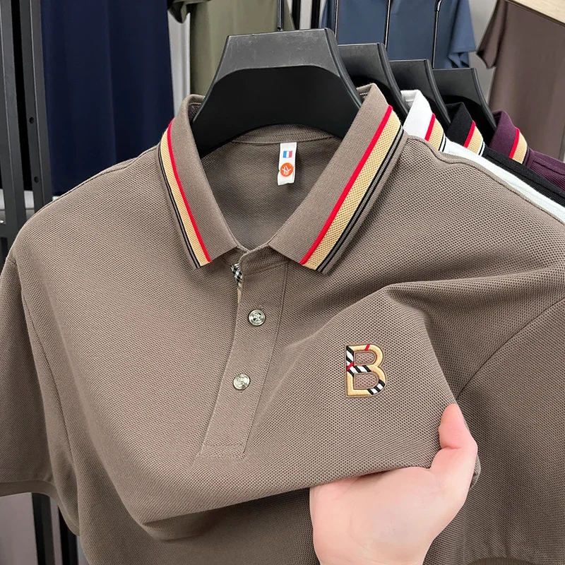 

Men's Summer New High-End Cotton T-Shirt Breathable Short Sleeve Polo Shirt Comfortable Daily Casual Soft Solid Daily Polo Shirt