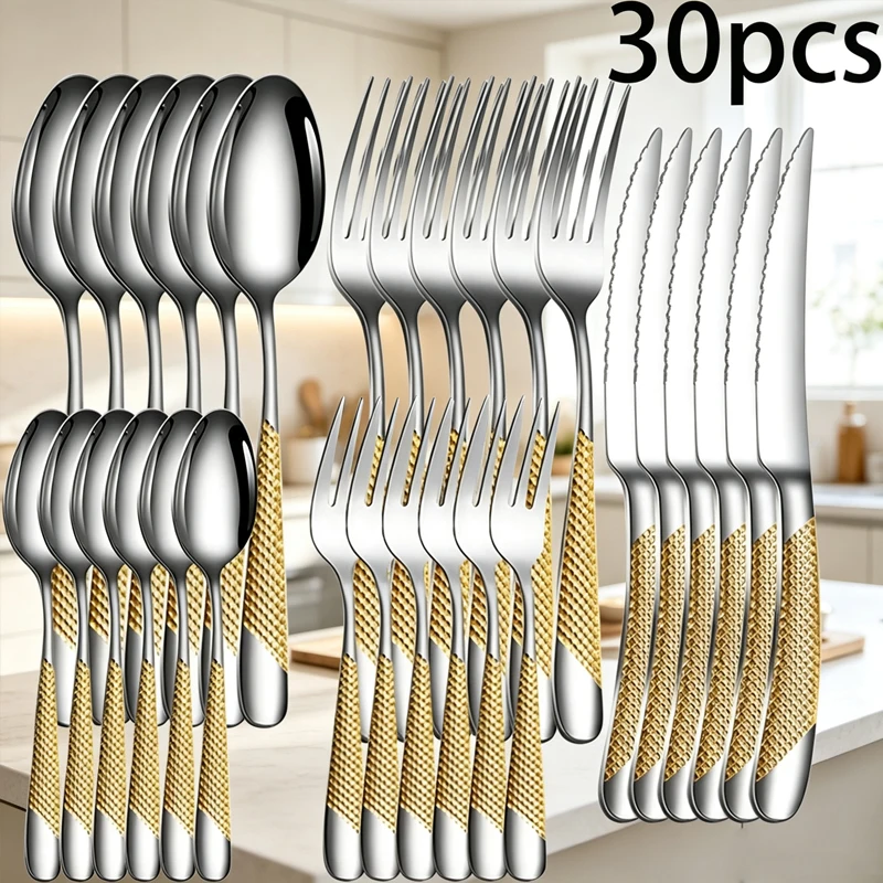 30 star-shaped diamond decorative tableware sets and luxurious stainless steel tableware sets can accommodate 6 guests.