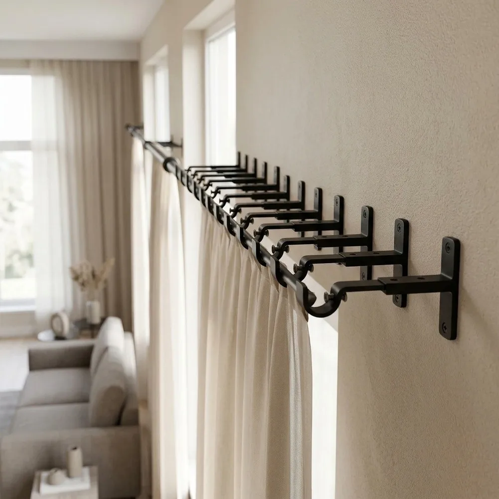Metal Wall Mount Brackets with Adjustable Range to Fit Various Curtain Rod Spans in Home Interior Environments
