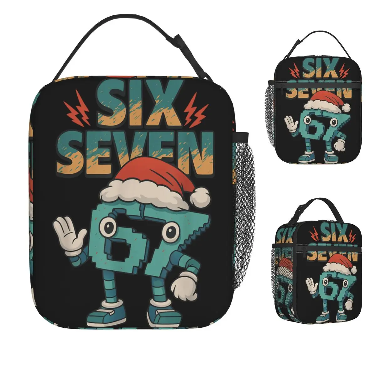 

Детский мем 67 Six Seven 6 7 Итальянская рождественская сумка для обеда Brainrot Удобная коробка для обеда Офисная сумка-холодильник с принтом Термальные сумки для обеда