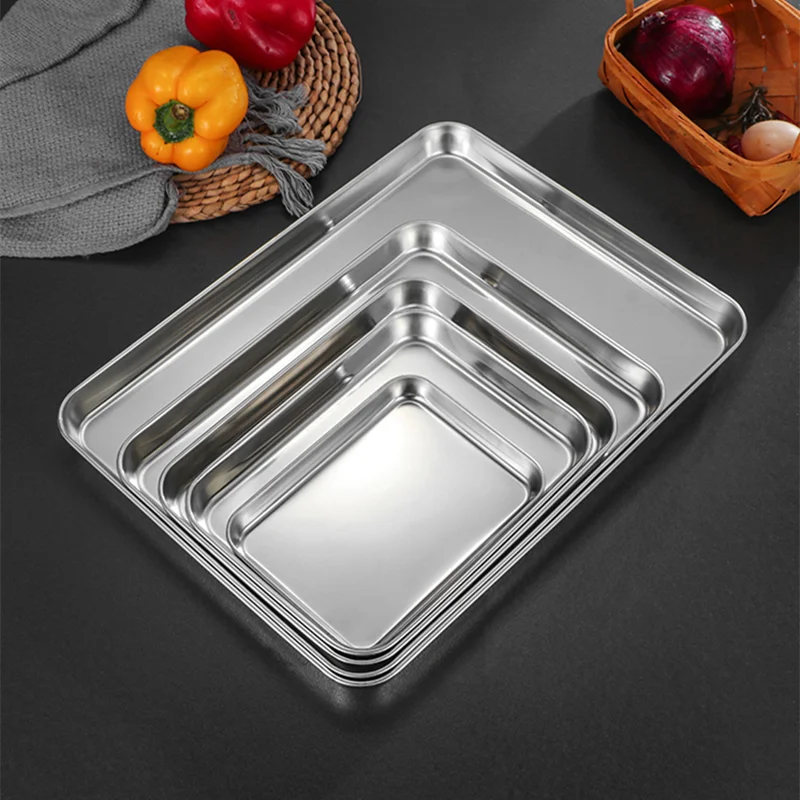 Rectangular Stainless Steel Cake Pan Bread Pizza Oven Tray Muffin Pie Dish Pallet Pastry Baking Tools Kitchen Accessories