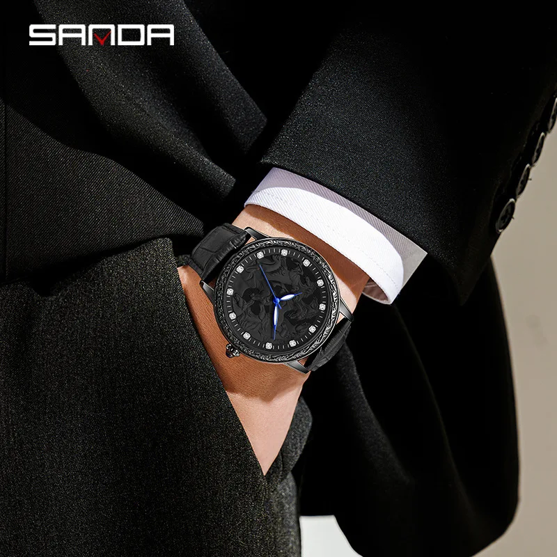 Fashion Sanda Top Brand Elite Mens Quartz Watches Business Dress Waterproof Wristwatch Men Luxury Breathable Leather Sport Gifts