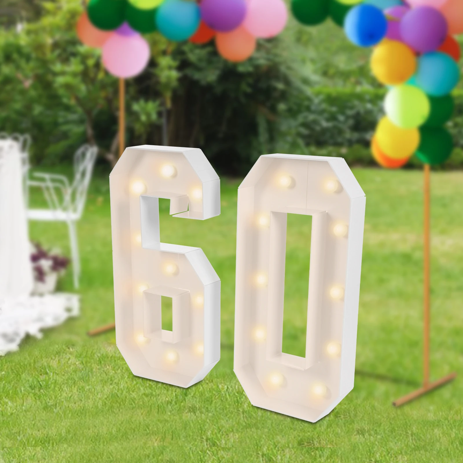 60 Light Up Numbers 60th Birthday Party Decorations Women Men 3.28Ft Height LED Night Lamp Number Frame Marquee  Mosaic Number