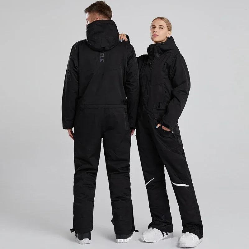 New Unisex Waterproof Women Ski Jumpsuit Snowsuit Hooded Men Snowboarding One Piece Suit Mountain Descent Warm Overall Clothes