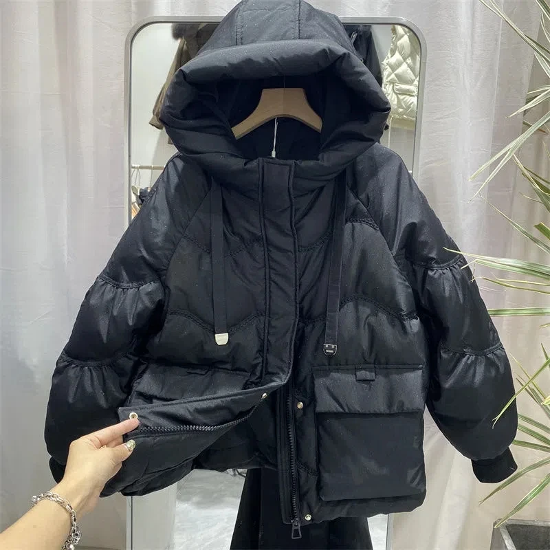 2024 New Winter Women Hooded 90% White Duck Down Coats Glossy Puffer Jacket Female Loose Warm Long Sleeve Parkas Snow Outwear