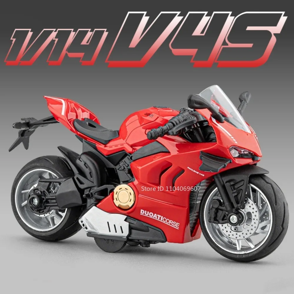 

1:14 H2R S1000RR V4S Motorcycle Model Toys Metal Diecast Shock Absorption Sound Light Pull Back Toy Motorbikes for Children Gift