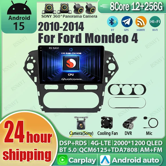 Android 15 Carplay Auto 2K Screen Car Radio Multimedia Player For Ford Mondeo 4 2011 - 2013 Wifi+4G BT GPS Stereo 2din Head Unit