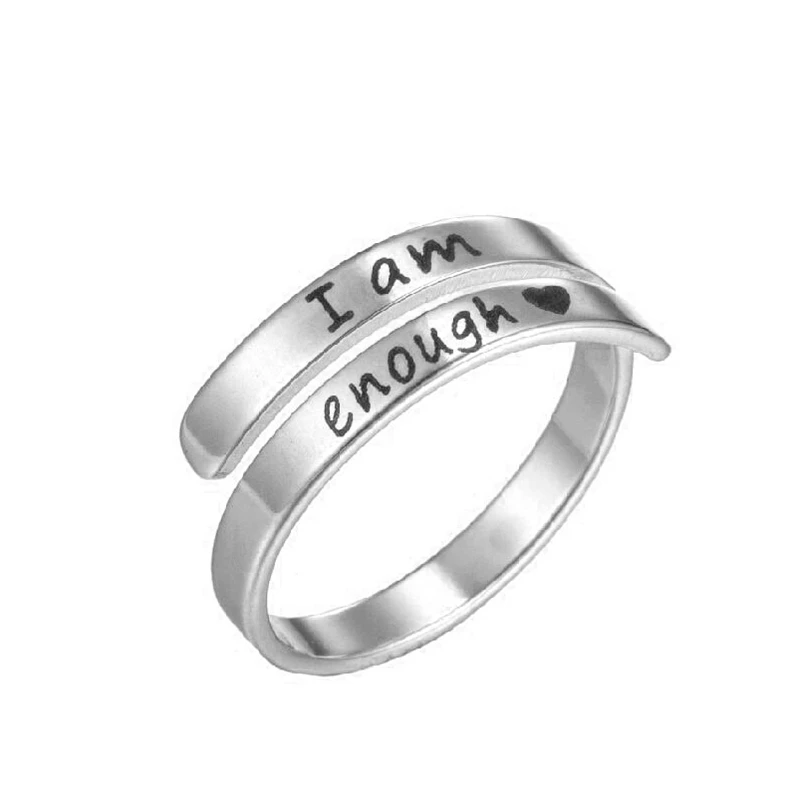 Fashion I AM ENOUGH Rings Gold Silver Color Laser Engrave BLESSED HOPE LOVE Stainless Steel Jewelry For Women