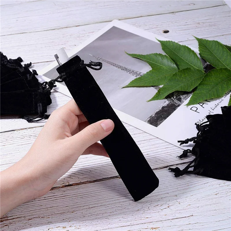 1000 Pcs Black Velvet Pen Pouch Sleeve Holder Single Pen Bag Case Pencil Bag