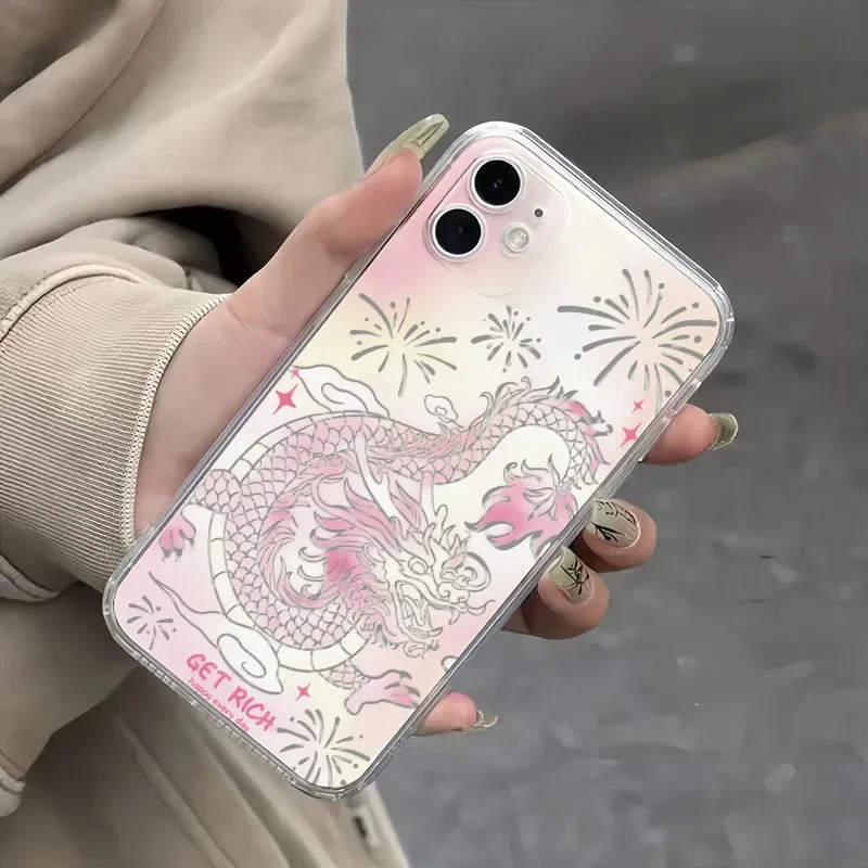 New Pink Fireworks Pink Dragon For iPhone15 1413 12 11Pro lax XR XS Max78 Plus 13MiniY2Kcreativity Anti fall Soft Phone Case