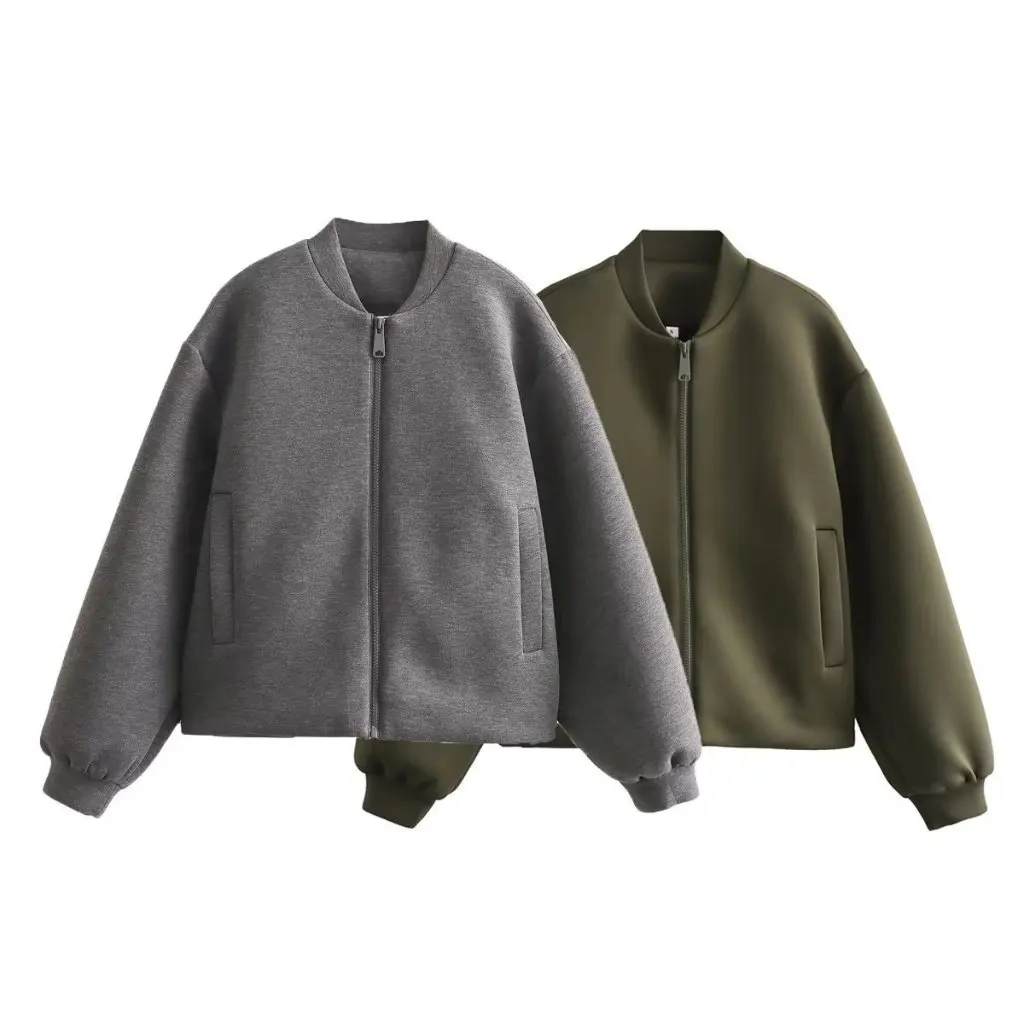 

Women's Loose Slim-Fit Zipper Cardigan Top Trendy Stand Collar Jacket Simple Solid Color Handsome Autumn Winter New