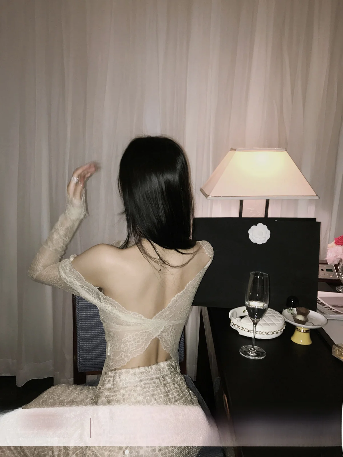 

Sexy Lace irt One oulder Bal Women's Clothing Apricot Color Ele Sle Long Sve ort Length Color