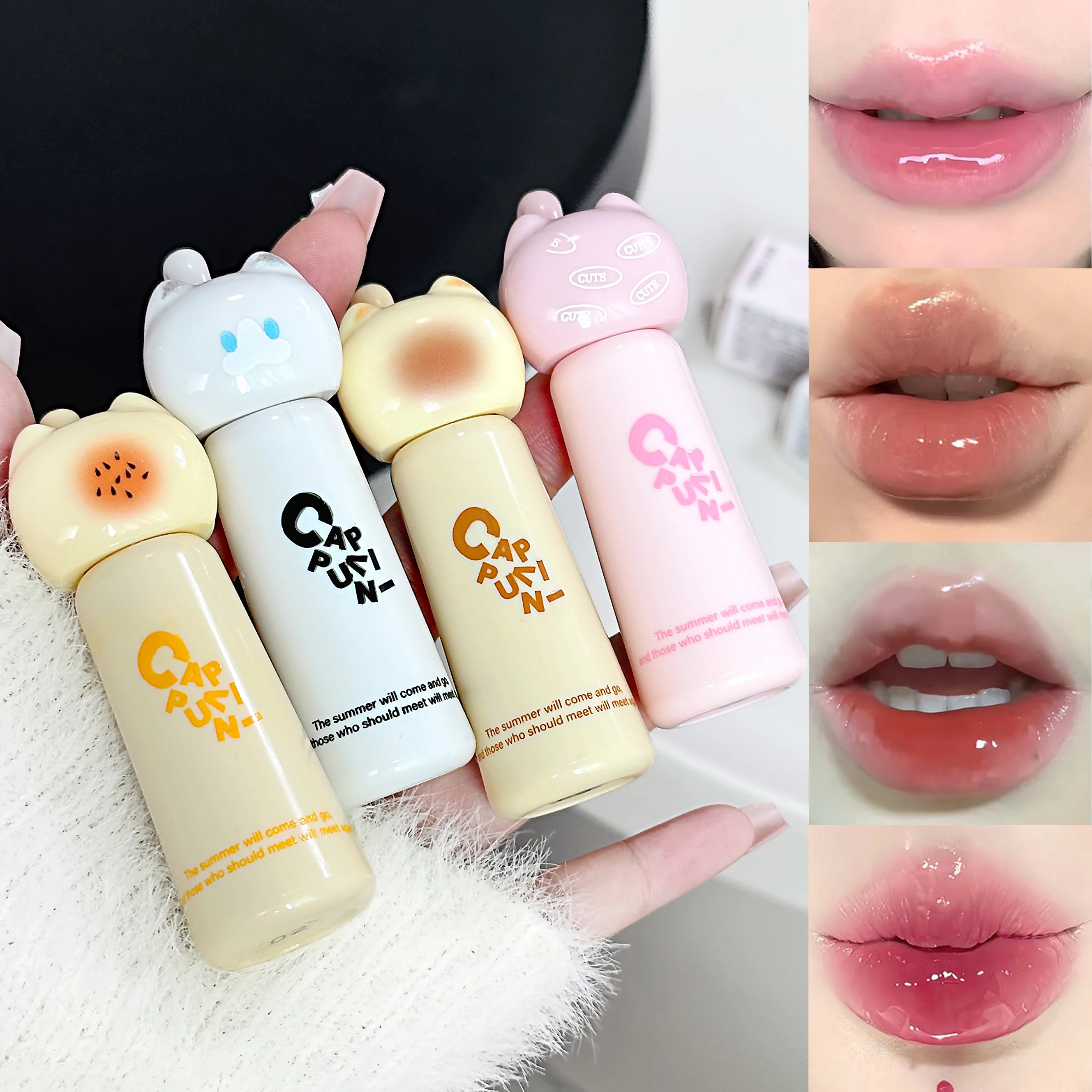 Cute Cat Lip Gloss - Moisturizing Smooth and Long-lasting Lip Glaze - 4 Shades Easy to Apply Lip Stain for Beginners