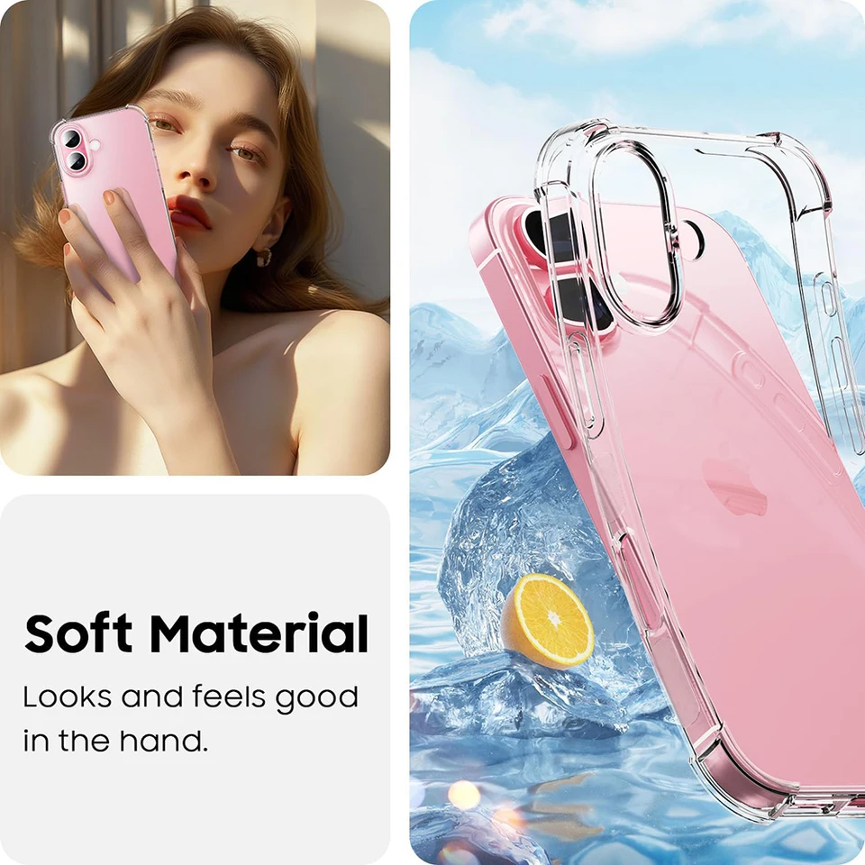 Funda de silicona de lujo a prueba de golpes para iPhone 17 16 15 14 13 12 11 Pro Max Air X XS 7 8 Plus, transparente con borde protector 3