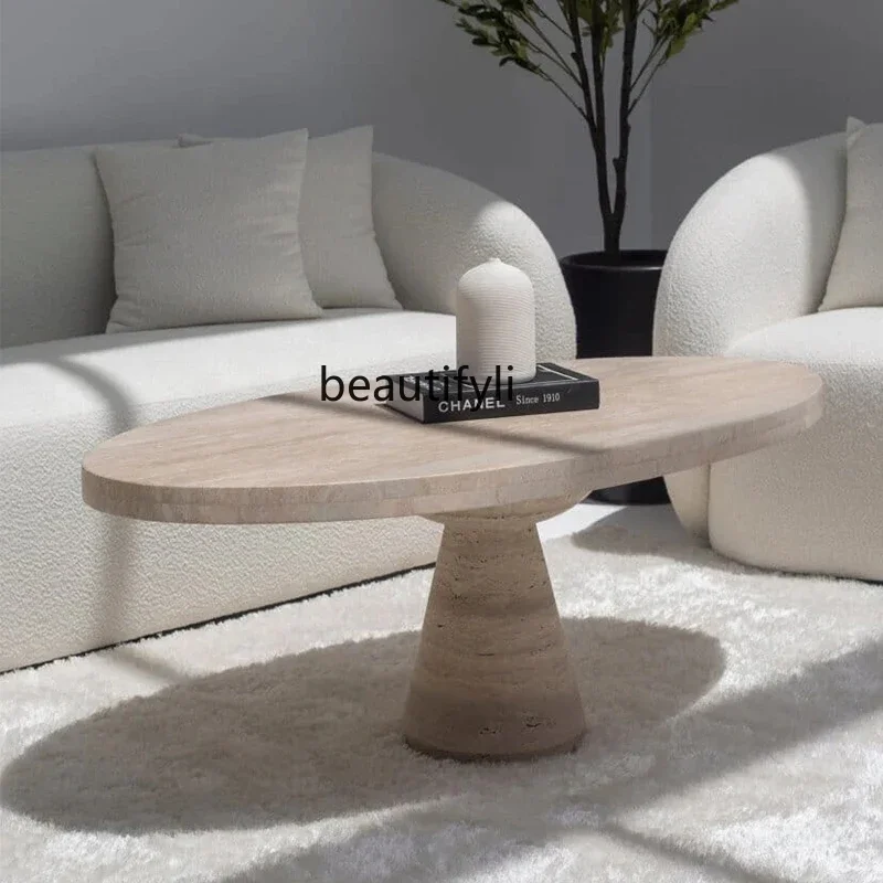

Natural travertine coffee table home living room creative oval coffee table minimalist, French wabi-sabi coffee table2005