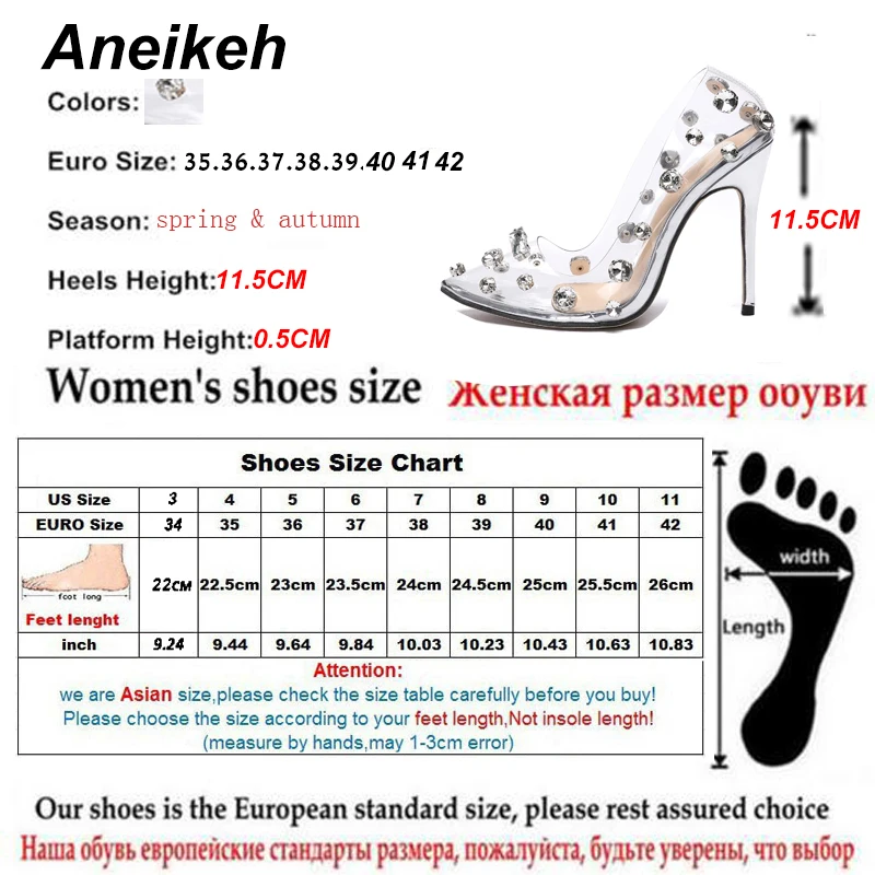 Aneikeh Sexy Rivet Crystal Women Pumps PVC Transparent High Heels Sexy Nightclub Prom Female Sandals Party Wedding Shoes 35~42