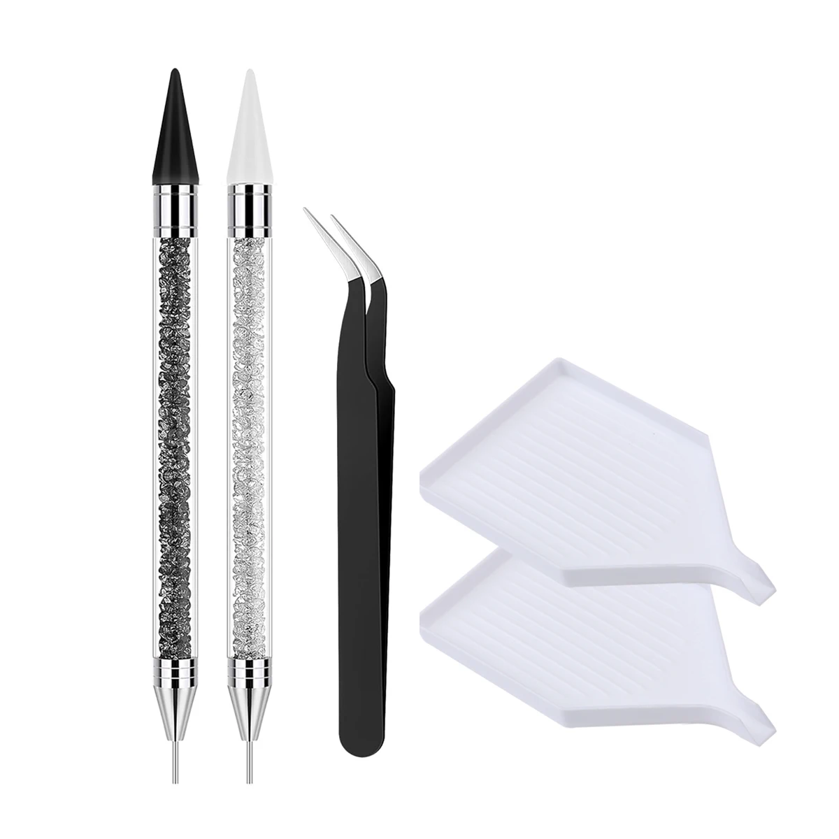 Doppelseitiges Nagelrhinestone-Pick-Tool-Set, Wachspunktierstifte, gebogene Pinzette, Rhinestone-Aufbewahrungsschale, DIY-Nagelkunst-Edelstein-Aufnahmewerkzeug