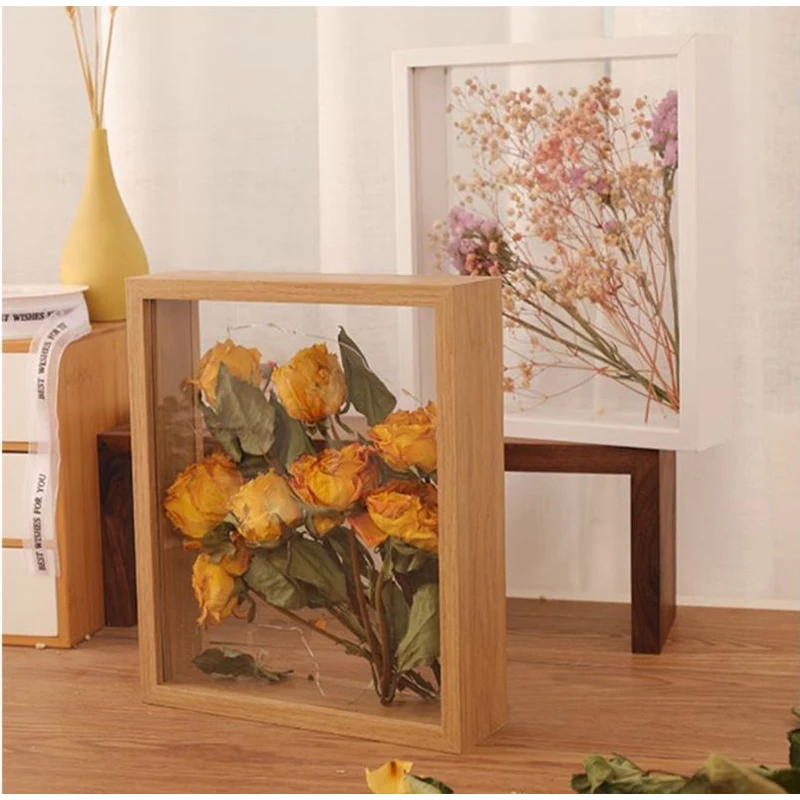 4cm deep6“/7”/8“/10” Transparent Flower Wooden Frame Dried Flower Rose Flower Preservation DIY Photo Display Box Home Decoration