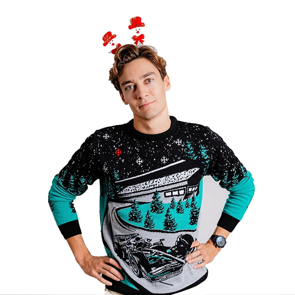 

2025 Winter Christmas Sweater F1 Racing Fashion 3D Printed Men's Round Neck Hoodie, Street Hip Hop, Casual Loose Suede Sports To