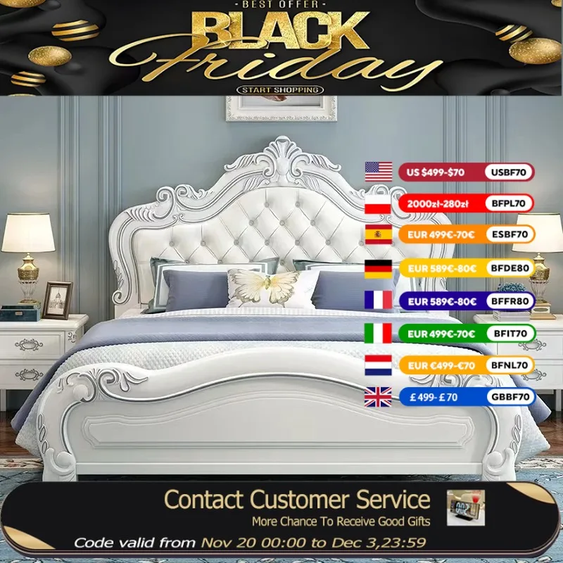 

Princess Wood Frame Bed Modern Platform Designer Wooden Full Set Bed Double Headboards Luxury Camas De Dormitorio Home Furniture