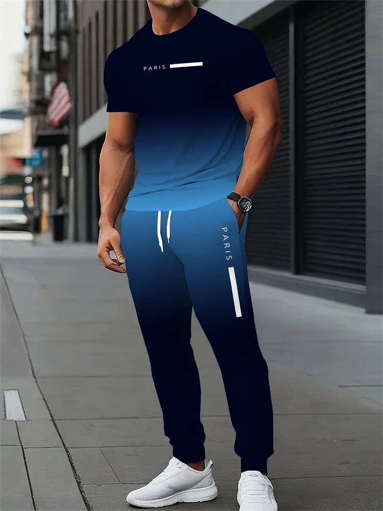 Summer Men's Fashion Sportswear Set Short-Sleeve T-Shirt & Casual Trousers Two-Piece Set Relaxed Fit Casual Breathable Set