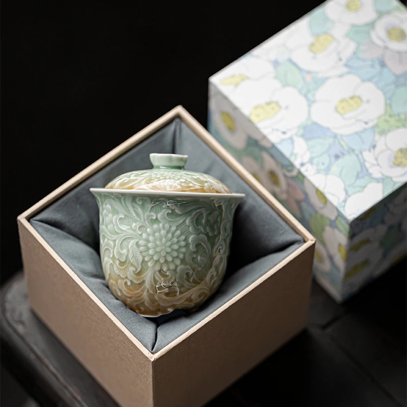 Vintage Relief Two Cover Bowl, Tea Cup Gift Box, Kung Fu Tea Set, Tea Maker, Great Gift Item, XH058