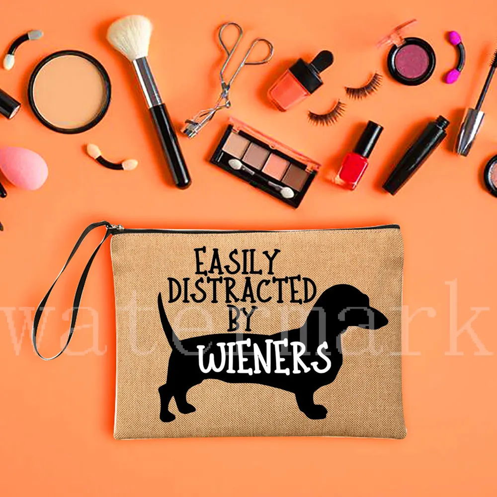 Tas Kain Penyimpanan Harajuku Anjing I Love Dachshund Tas Kosmetik Kanvas Kantung Perlengkapan Mandi Ritsleting Organizer Makeup Kehidupan Ibu Estetika