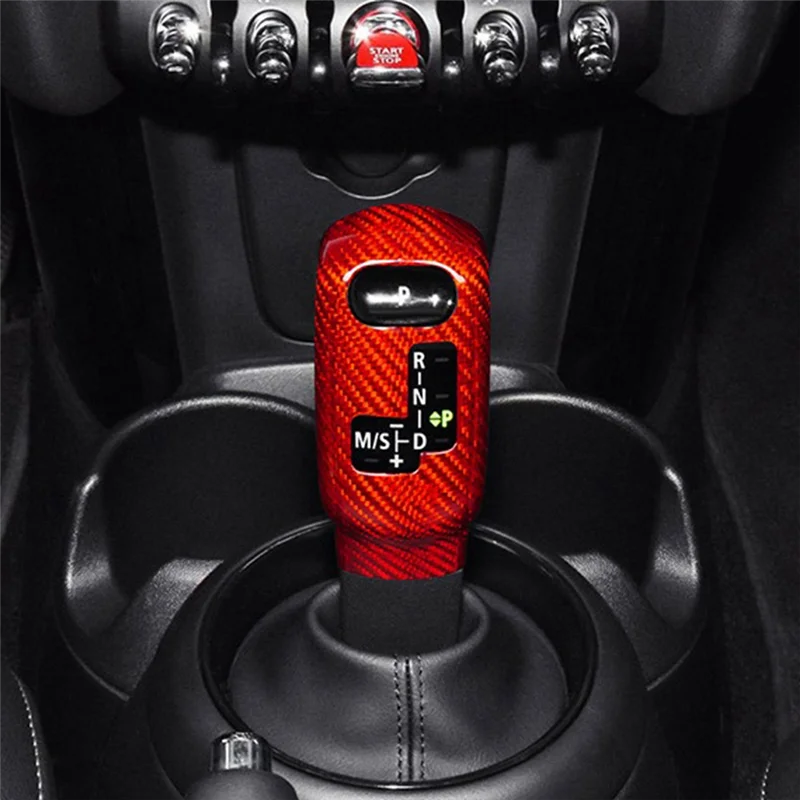 Car Gear Shift Knob Cover for Mini Cooper F54 F55 F56 F57 F60 2020-2023 Countryman Real Carbon Fiber Sticker(Red)